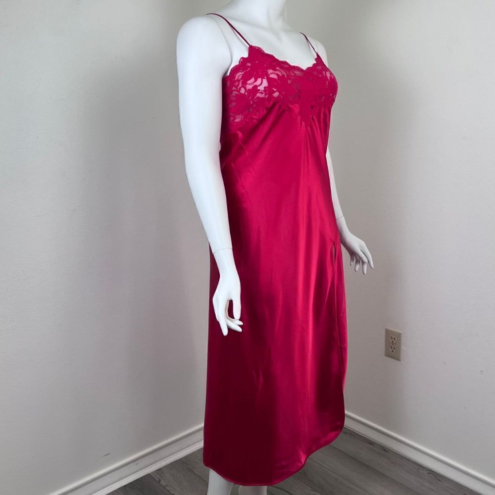 Victoria's Secret Red Sheer Lace Satin Size L Romantic Midi Slip Y2K Sexy Dress - Picture 7 of 14